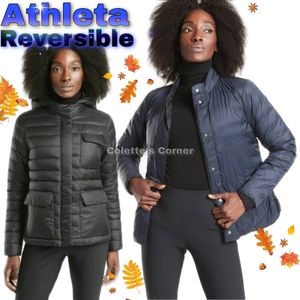 Athleta Pulse Reversible Down Blue Black Jacket